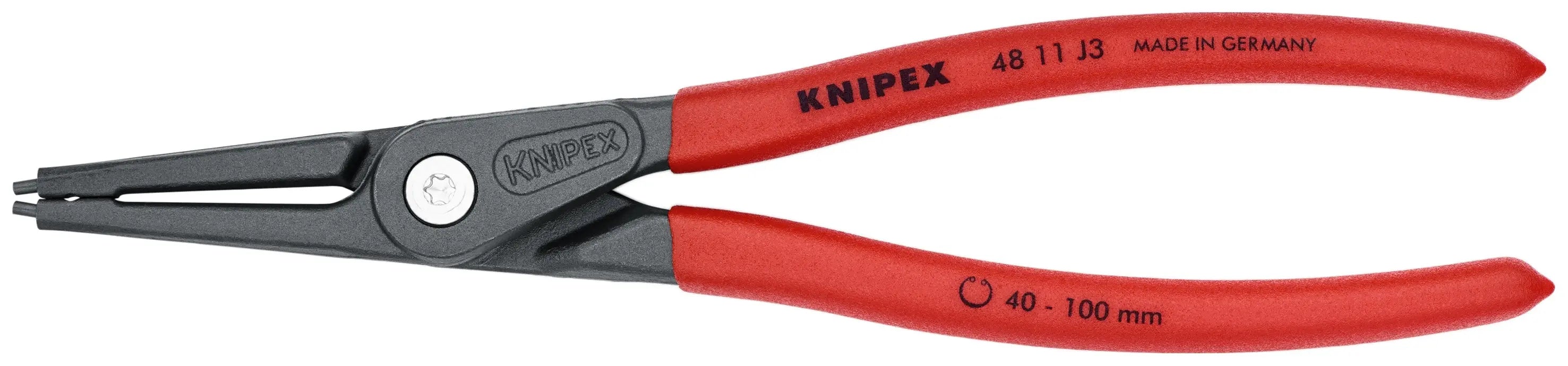 Knipex 48 11 J3 KN | Precision Circlip Pliers, Internal, Straight, 1 37/64"-3 15-16" Bore Dia. Knipex