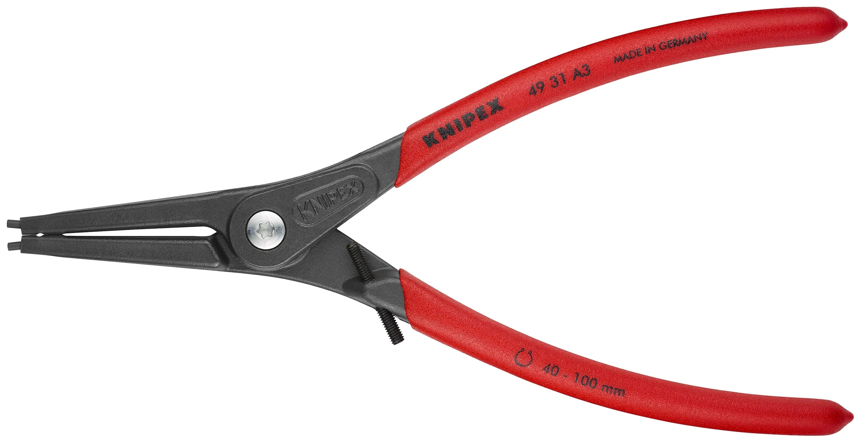 Knipex 49 31 A3 KN | Precision Circlip Pliers, Limiter, External, Straight, 1 37/64"-3 15/16" Shaft Dia. Knipex