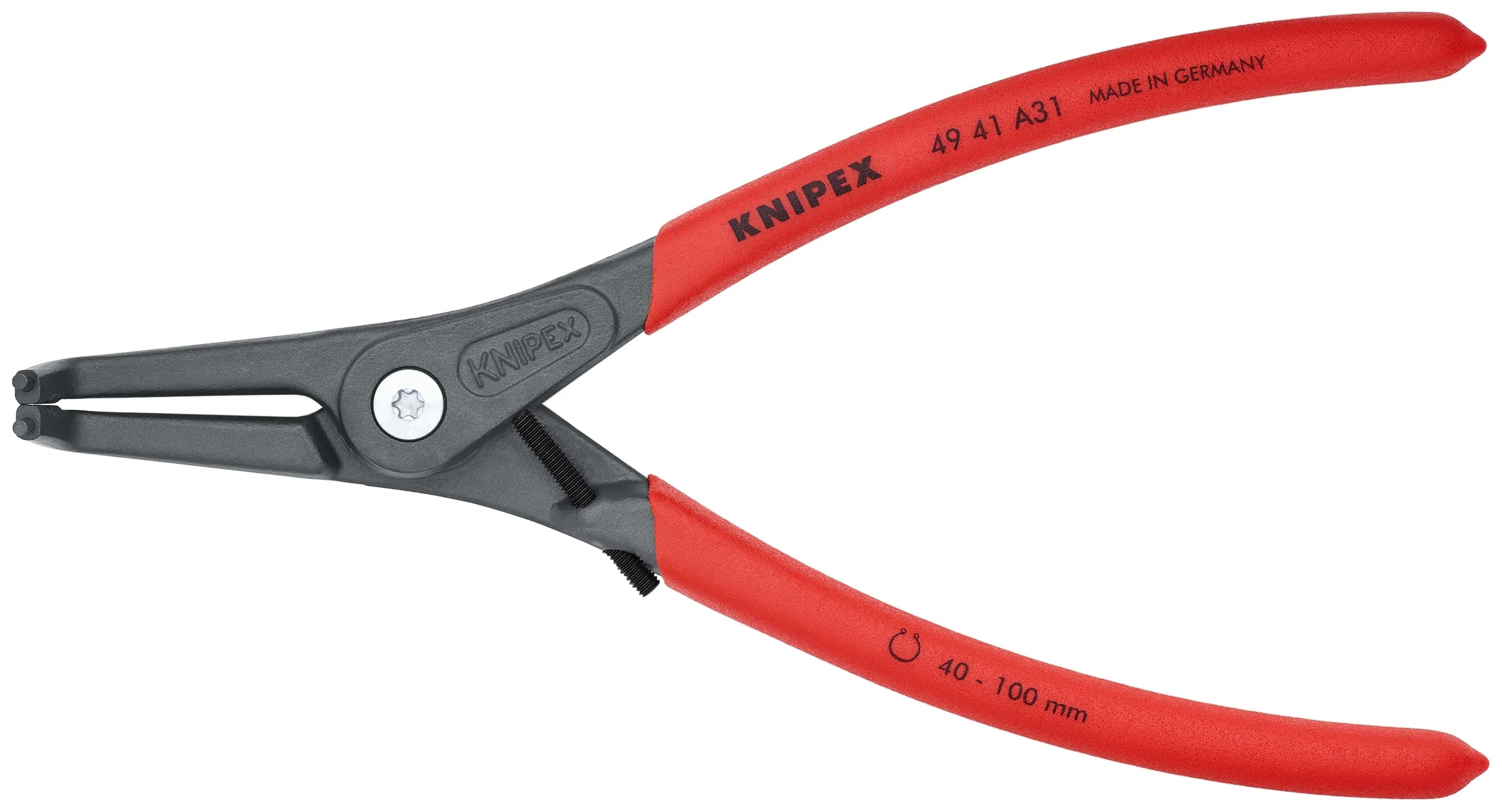 Knipex 49 41 A31 KN | Precision Circlip Pliers, Limiter, External, 90 degree Angled, 1 37/64"-3 15/16" Shaft Dia. Knipex