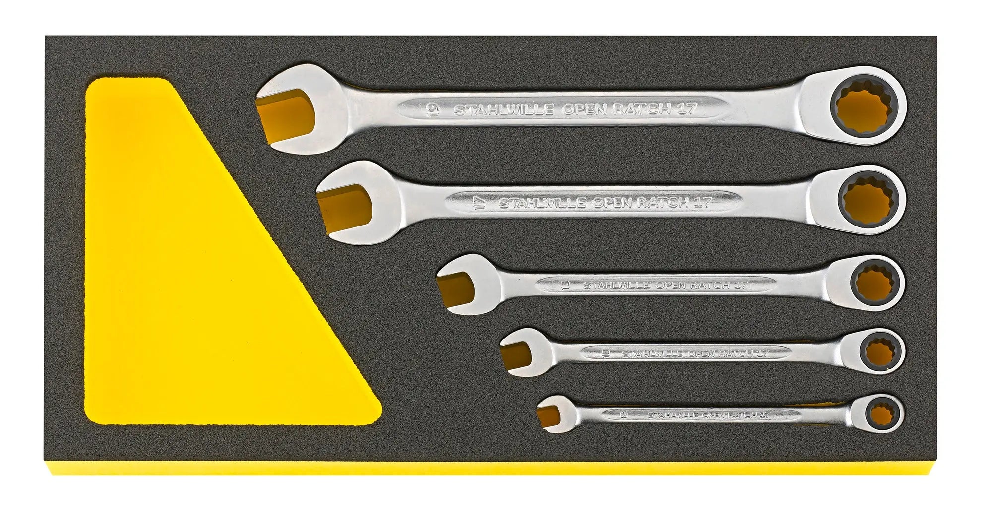 Stahlwille Set of 5 Ratchet Ring Combination Wrench with TCS Insert, 8 - 19mm, 350 x 175 x 30mm - ST 96830652 Stahlwille