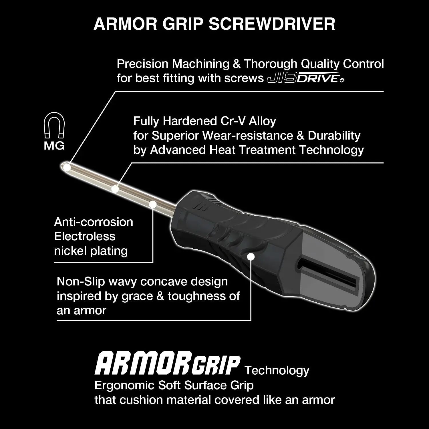 Vessel Tools Set of 4 Armor Grip Screwdriver - VL 550APH4PBU Vessel Tools
