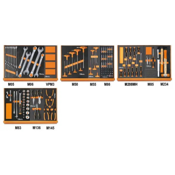 Beta Tools (Article# 5904VG/2M) Set of 170 Assortment Tools for Car Repairs with EVA Foam Trays - BT 059041198 