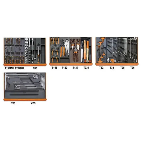 Beta Tools (Article# 5904VG/3T) Set of 102 Assortment Tools for Car Repairs with ABS Thermoformed Trays - BT 059041510 