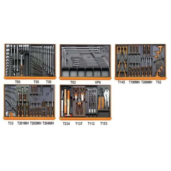 Beta Tools (Article# 5904VG/5T) Set of 153 Assortment Tools for Car Repairs with ABS Thermoformed Trays - BT 059041196 
