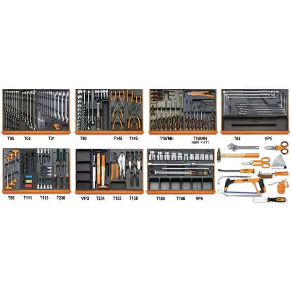 Beta Tools (Article# 5908VG/2T) Set of 193 Assortment Tools for Car Repairs with ABS Thermoformed Trays - BT 059081017 