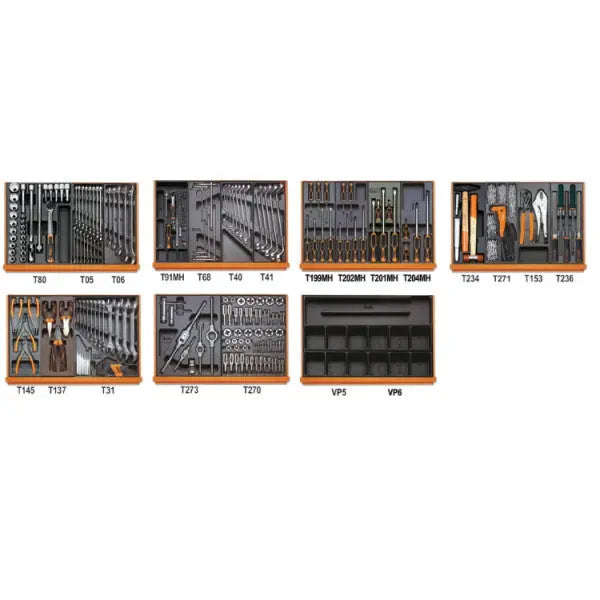 Beta Tools (Article# 5908VI/2T) Set of 232 Assortment Tools for Industrial Maintenance with ABS Thermoformed Trays - BT 059081105 