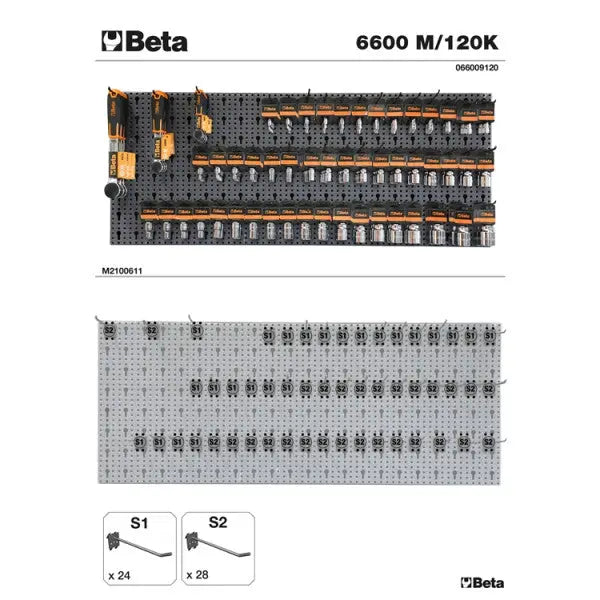 Beta Tools (Article# 6600 M/120K) Set of 371 Assortment Tools with Hooks without Panel - BT 066009120 