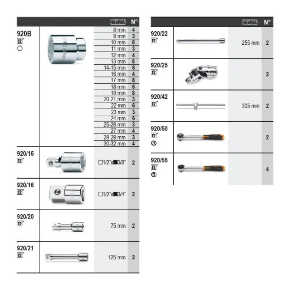 Beta Tools (Article# 6600 M/125) Set of 133 Assortment Tools with Hooks without Panel - BT 066000125 