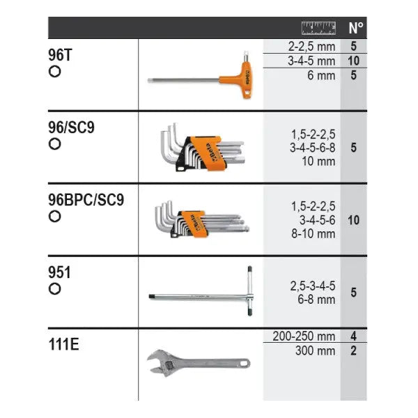 Beta Tools (Article# 6600 M/59) Set of 220 Assortment Tools with Hooks without Panel - BT 066000059 