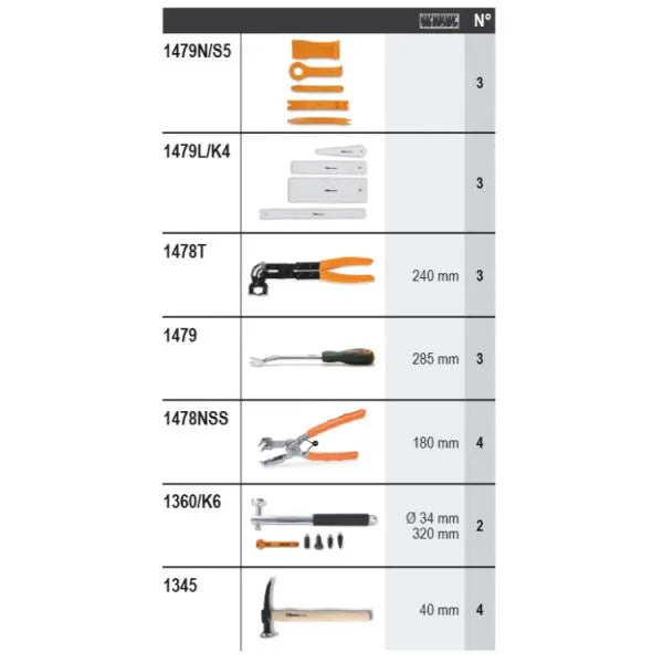 Beta Tools (Article# 6600 M/811) Set of 22 Assortment Tools with Hooks without Panel - BT 066000811 