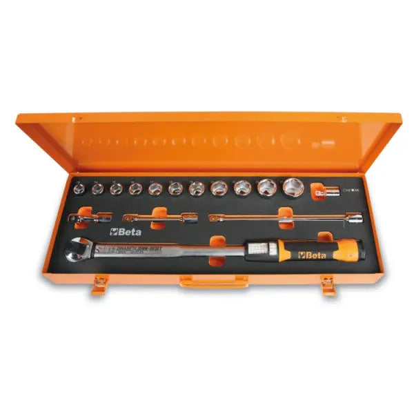 Beta Tools (Article# 666/C20) Zero-Reset Click-Type Torque Wrench, Sockets and Extension Bars with Case - BT 006661020 