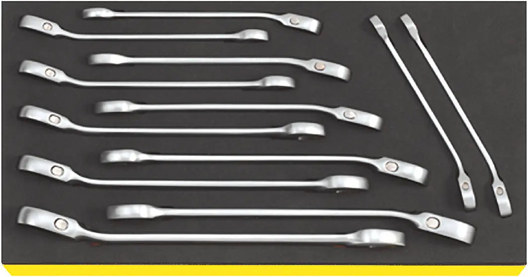 Stahlwille Set of 12 Ratchet Ring Combination Wrench with TCS Insert, 8 - 19mm, 350 x 175 x 80mm - ST 96830649 Stahlwille