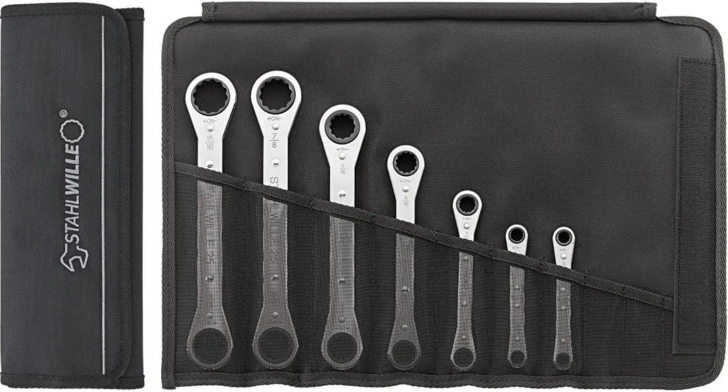 Stahlwille Set of 7 Double Ended Ratchet Ring Spanner Wrench, 7 x 8 - 17 x 19mm - ST 96411301 Stahlwille