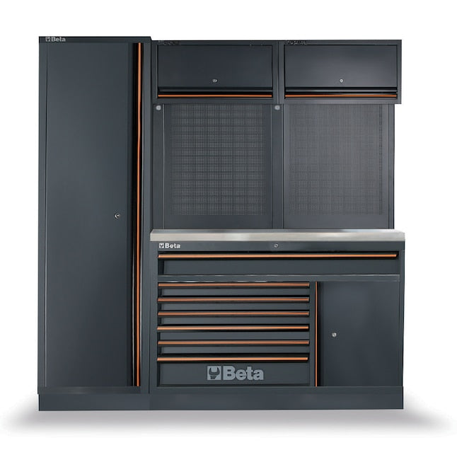 Beta Tools C45PROEX Garage Tool Storage Cabinet System with Stainless Steel Coated Worktop, 77.17 in L x 19.49 in D x 78.74 in H - BT 045000033