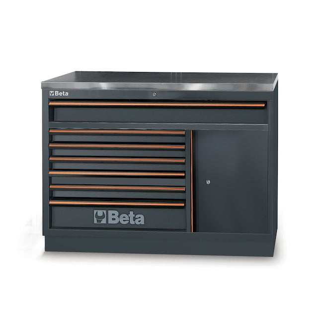 Beta Tools C45PROEX Garage Tool Storage Cabinet System with Stainless Steel Coated Worktop, 77.17 in L x 19.49 in D x 78.74 in H - BT 045000033