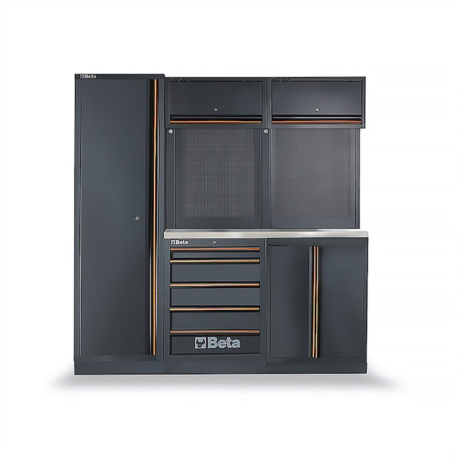 Beta Tools C45PRO BX Garage Tool Storage Cabinet System with Stainless Steel Coated Worktop, 77.17 in L x 19.49 in D x 78.74 in H - BT 045001998