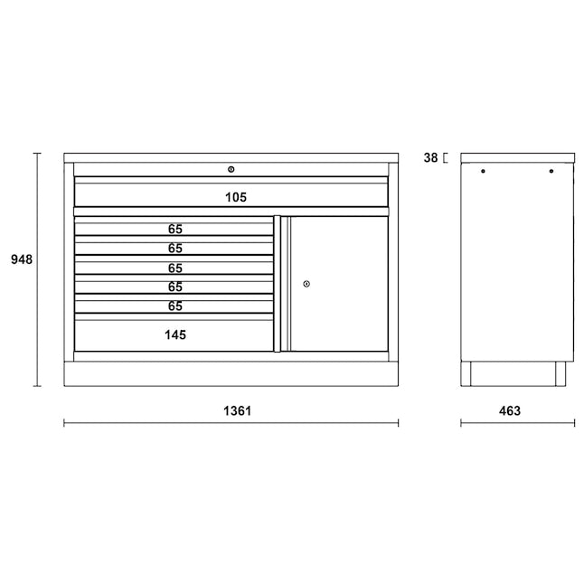 Beta Tools C45PROEX Garage Tool Storage Cabinet System with Stainless Steel Coated Worktop, 77.17 in L x 19.49 in D x 78.74 in H - BT 045000033