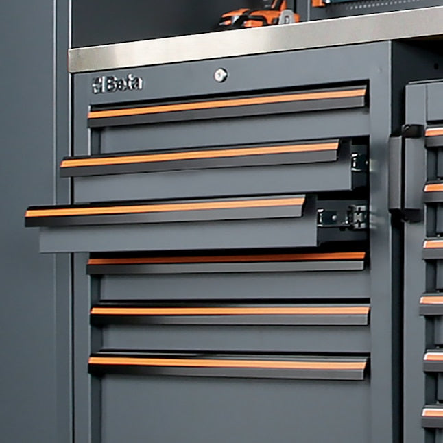 Beta Tools C45PRO BX Garage Tool Storage Cabinet System with Stainless Steel Coated Worktop, 77.17 in L x 19.49 in D x 78.74 in H - BT 045001998