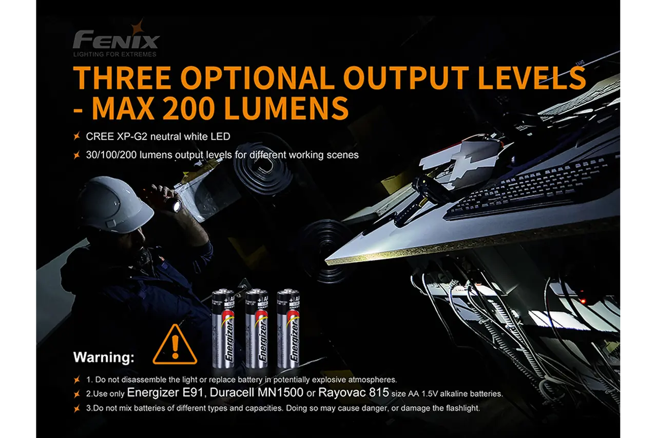 Fenix 200 Lumen AA Intrinsically Safe Flashlight - F FX-WF11E Fenix