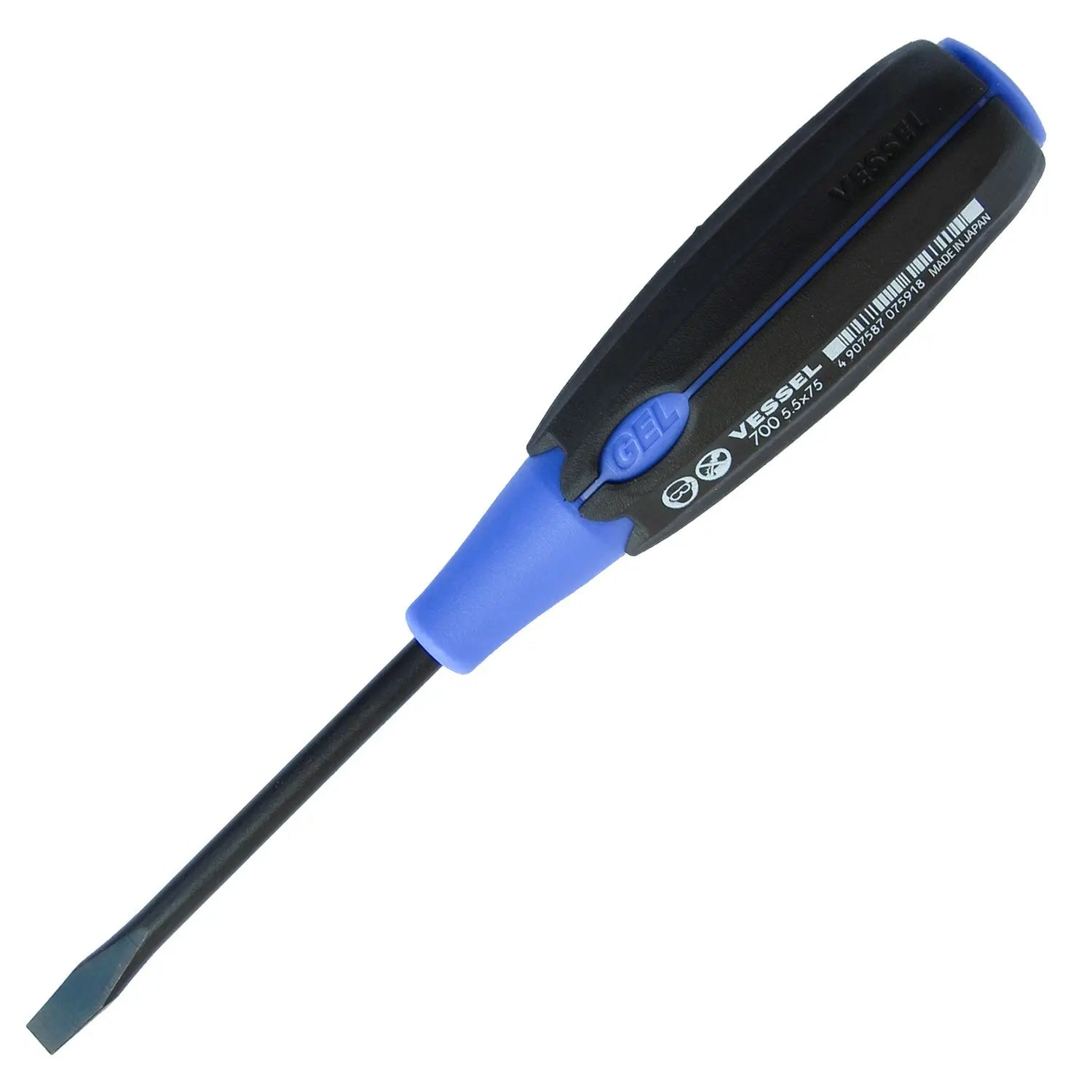 Vessel Tools Super Cushion Slotted Screwdriver, 5.5 x 75mm - VL 700S5575 Vessel Tools
