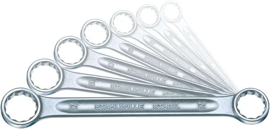 Stahlwille Set of 10 Double Ended Ring Spanner Wrench with Roll-Up Case, 6 x 7 - 30 x 32mm - ST 96410501 Stahlwille