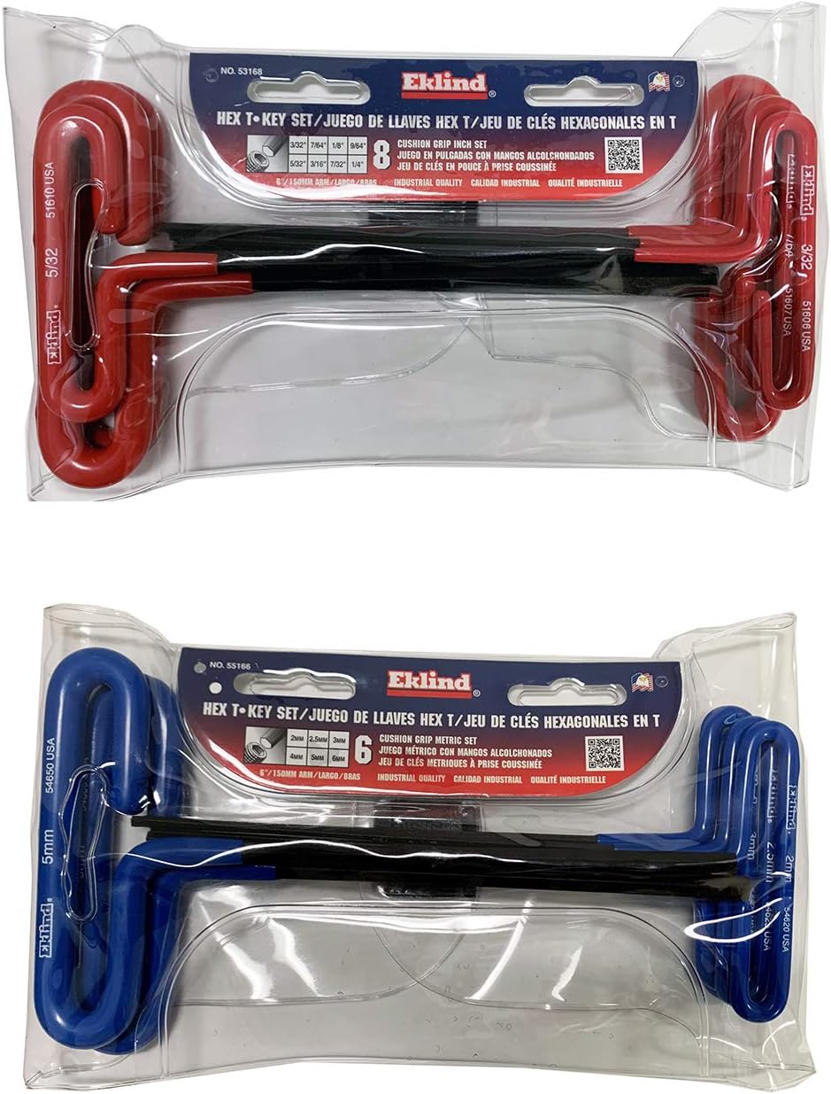 Eklind Set of 14 6 in Arm Cushion Grip Hexagon T-Key - EK 50614 Hexagon T-Key Set
