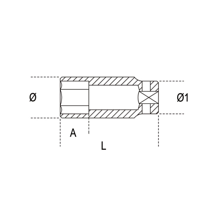Beta Tools (Article# 720L 18) 18mm, Impact Socket, Deep Long Series, 6 Point 1/2 in Drive, Black Phosphate - BT 7200318