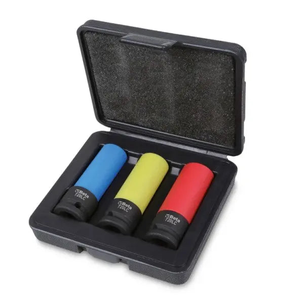 Beta Tools (Article# 720LC/C3) Set of 3 Impact Sockets for Wheel Nuts, Colored Polymeric Inserts, 17, 19, 21mm - BT 7200653 Beta Tools