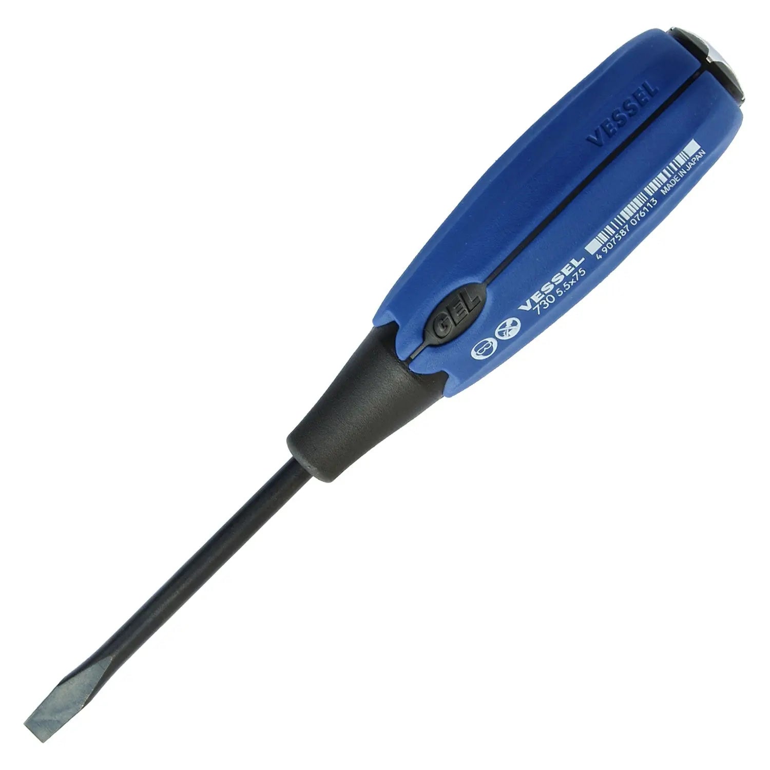 Vessel Tools Super Cushion Tang-Thru Slotted Screwdriver, 5.5 x 75mm - VL 730S5575 Vessel Tools