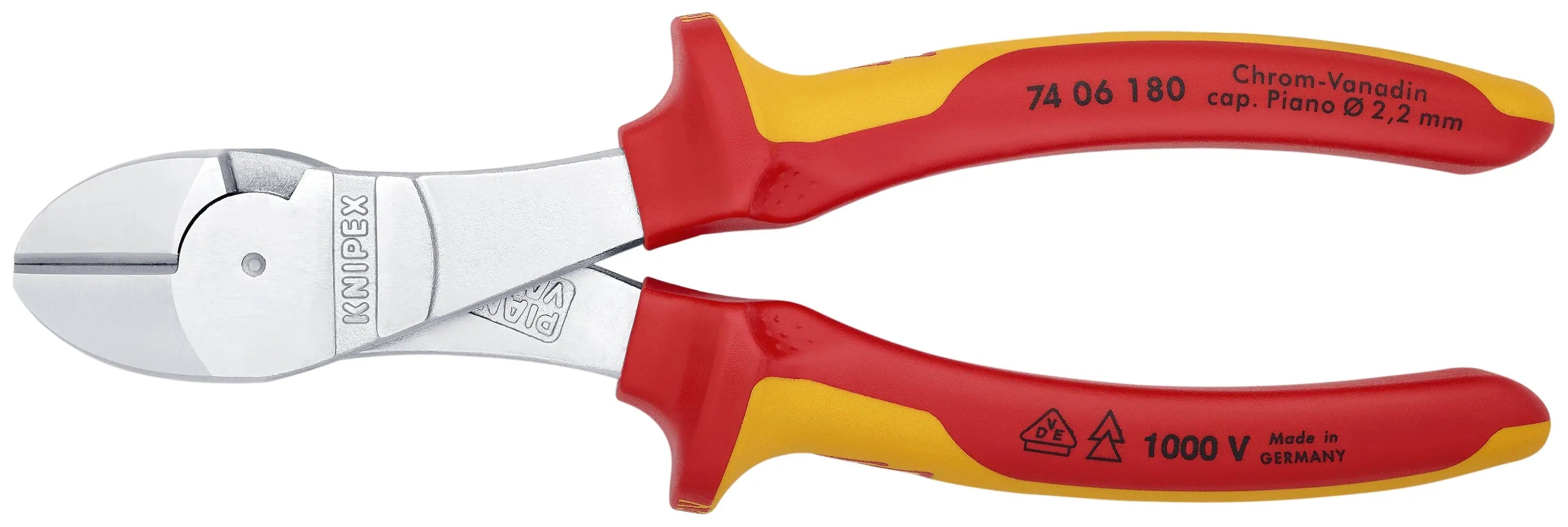 Knipex 74 06 180 KN | High Leverage Diagonal Cutters, Chrome, 1000V Insulated Knipex