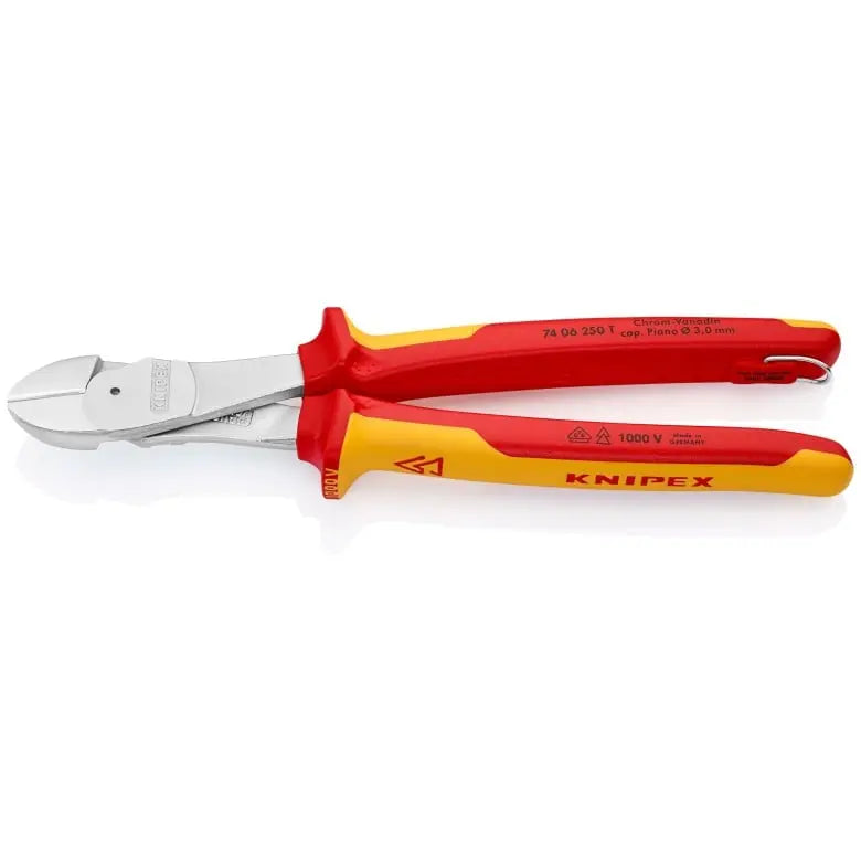 Knipex 1000V Insulated Tethered Attachment High Leverage Diagonal Cutter, 10 in - KN 74 06 250 T Knipex