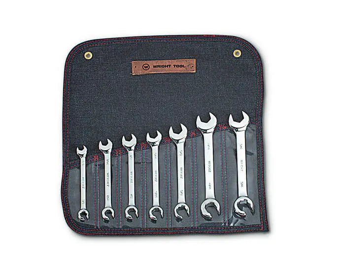 Wright Tool Set of 7 6-Point SAE Satin Combination Open End Flare Nut Wrench, 3/8 to 3/4 in - WT 742 Wrench Set Wright Tool