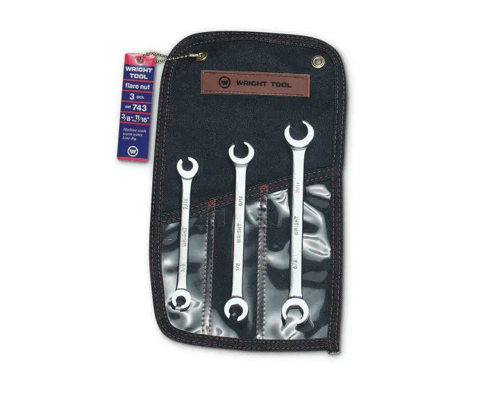 Wright Tool Set of 3 6-Point SAE Satin Flare Nut Wrench, 3/8 to 11/16 in - WT 743 Flare Nut Wrench Set Wright Tool