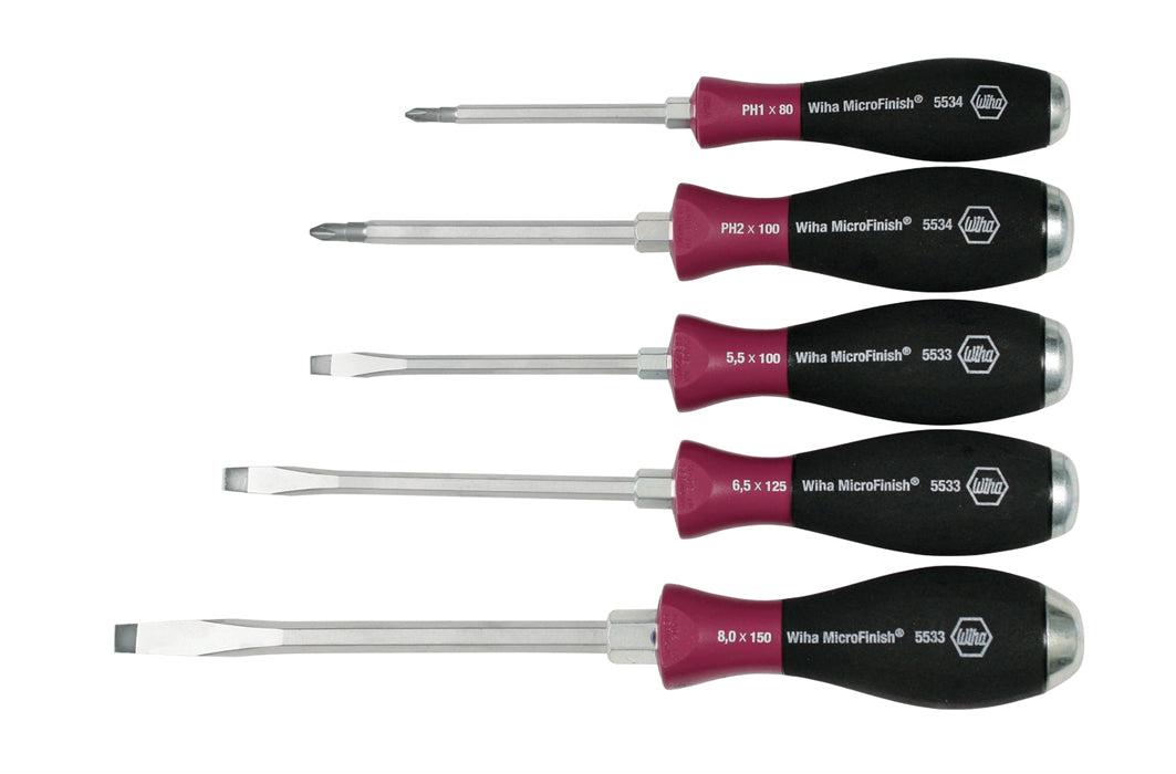 Wiha 53390, MicroFinish XHeavy Duty Sl/Ph 5Pc Set | Palmac Tool Company ...