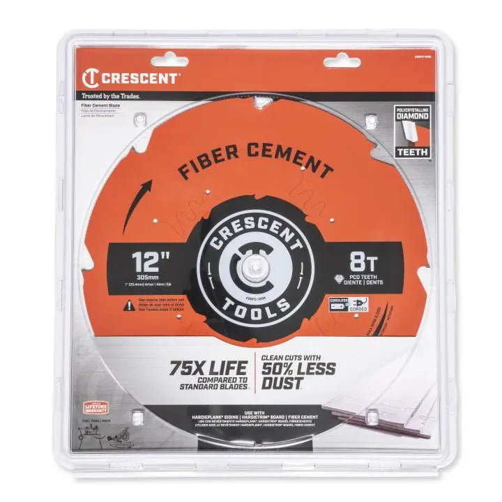 CRESCENT Fiber Cement Circular Saw Blade, 12 in x 8-Tooth - GW CSBFC-1208 Saw Blade CRESCENT