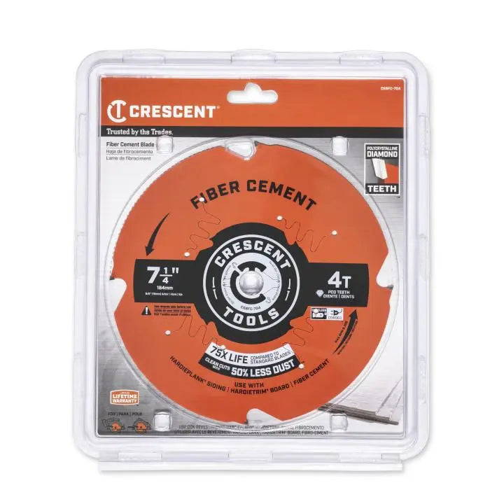 CRESCENT Fiber Cement Circular Saw Blade, 7-1/4 in x 4-Tooth - GW CSBFC-704 Saw Blade CRESCENT