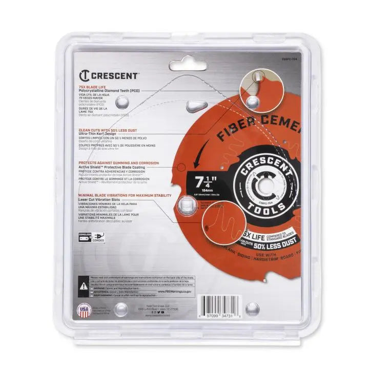 CRESCENT Fiber Cement Circular Saw Blade, 7-1/4 in x 4-Tooth - GW CSBFC-704 Saw Blade CRESCENT