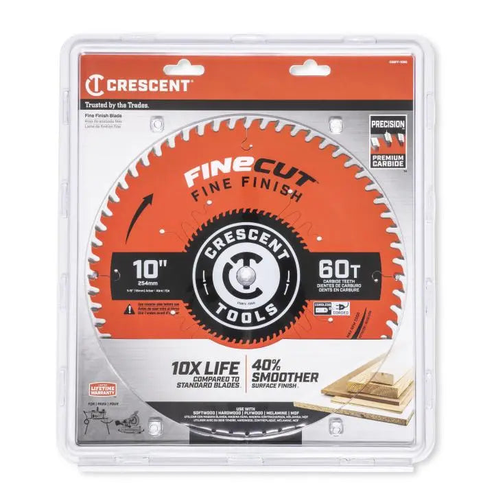 CRESCENT FineCut Fine Finishing Circular Saw Blade, 10 in x 60-Tooth - GW CSBFF-1060 Saw Blade CRESCENT