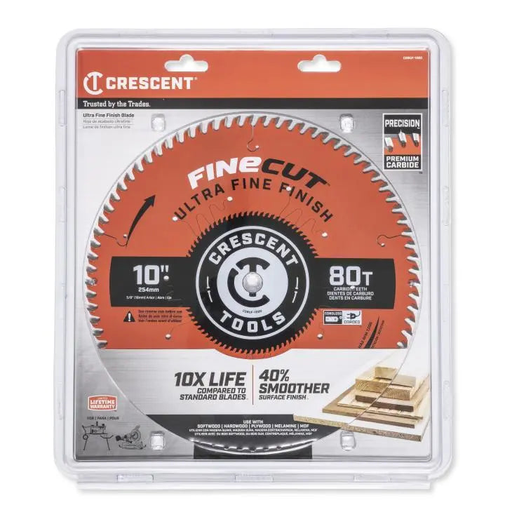 CRESCENT FineCut Ultra Fine Finishing Circular Saw Blade, 10 in x 80-Tooth - GW CSBUF-1080 Saw Blade CRESCENT