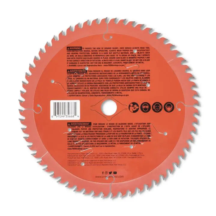 CRESCENT FineCut Ultra Fine Finishing Circular Saw Blade, 7-1/4 in x 60-Tooth - GW CSBUF-760 Saw Blade CRESCENT