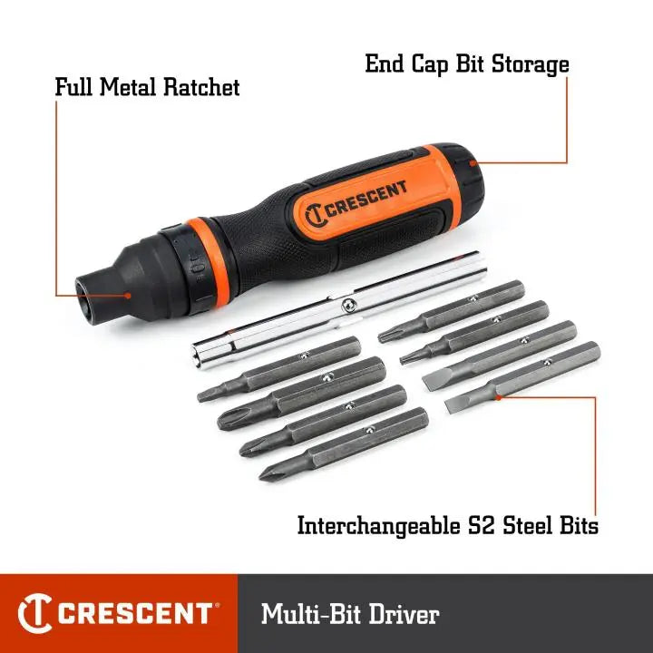CRESCENT Set of 10 11-in-1 Ratcheting Multi-Bit Driver - GW CMBS11R Bit Driver Set CRESCENT