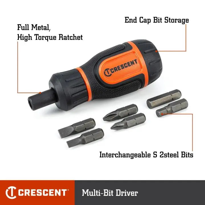 CRESCENT Set of 7 6-in-1 Stubby Ratcheting Multi-Bit Driver - GW CMBS61R Bit Driver Set CRESCENT