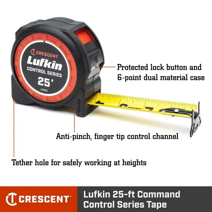 LUFKIN 1-3/16 in x 25 ft Control Series Yellow Clad Tape Measure - GW L1025C-02 Measuring Tape LUFKIN