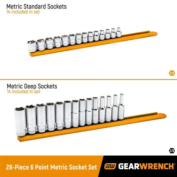 GEARWRENCH Set of 28 3/8 in Drive 6-Point Standard, Deep Sockets - GW 86540 Socket Set GEARWRENCH