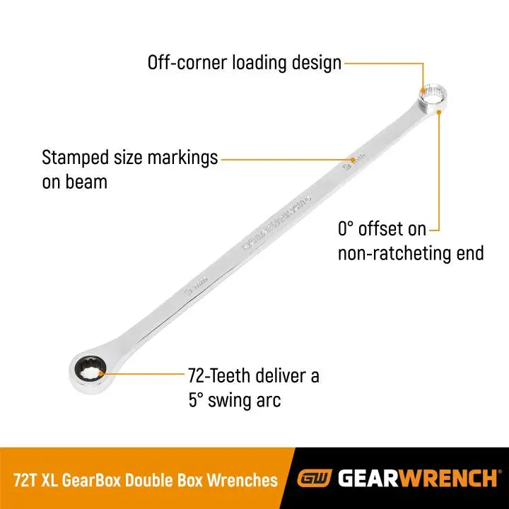 GEARWRENCH Set of 15 72-Tooth 12-Point XL Metric GearBox Double Box Ratcheting Wrenches - GW 85985-07 Wrench Set GEARWRENCH