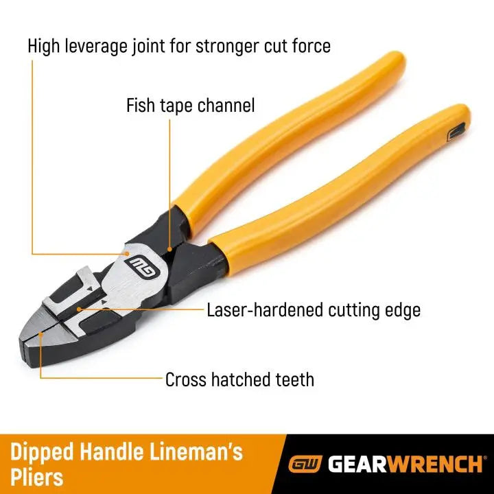 GEARWRENCH Pitbull Dipped Handle Lineman's Plier, 9-1/2 in - GW 82181-06 Pliers GEARWRENCH