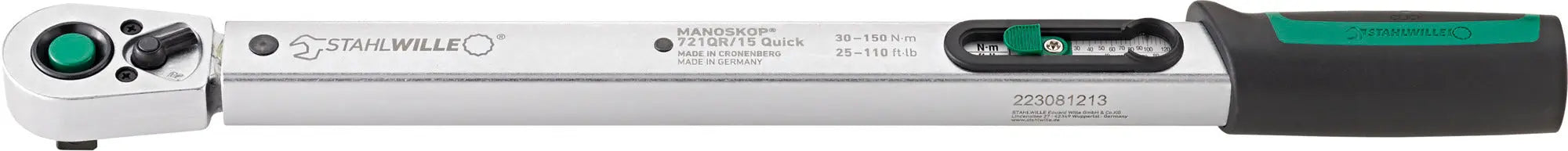 Stahlwille MANOSKOP Standard Torque Wrench with Fixed QuickRelease Ratchet, Size 15 - ST 50204115 Stahlwille