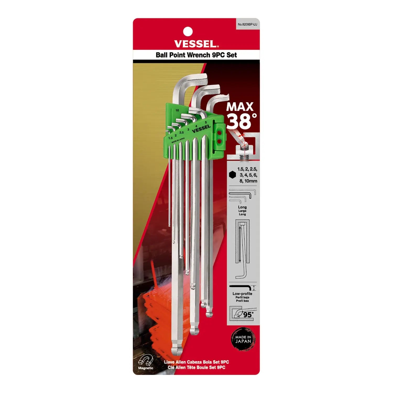 Vessel Tools Set of 9 Ball Point Long Stubby Wrench - VL 8209BPLU Vessel Tools