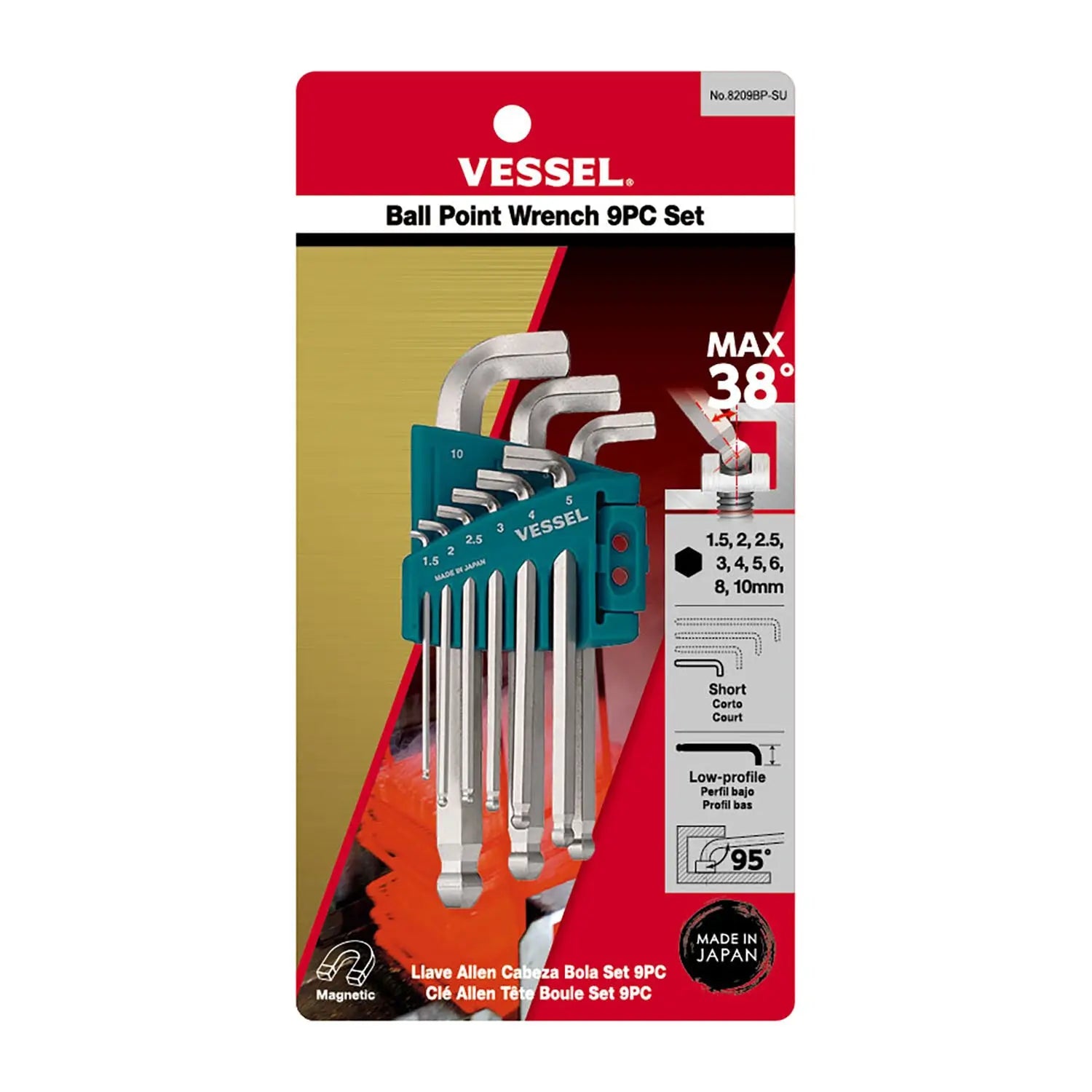 Vessel Tools Set of 9 Ball Point Short Stubby Wrench - VL 8209BPSU Vessel Tools