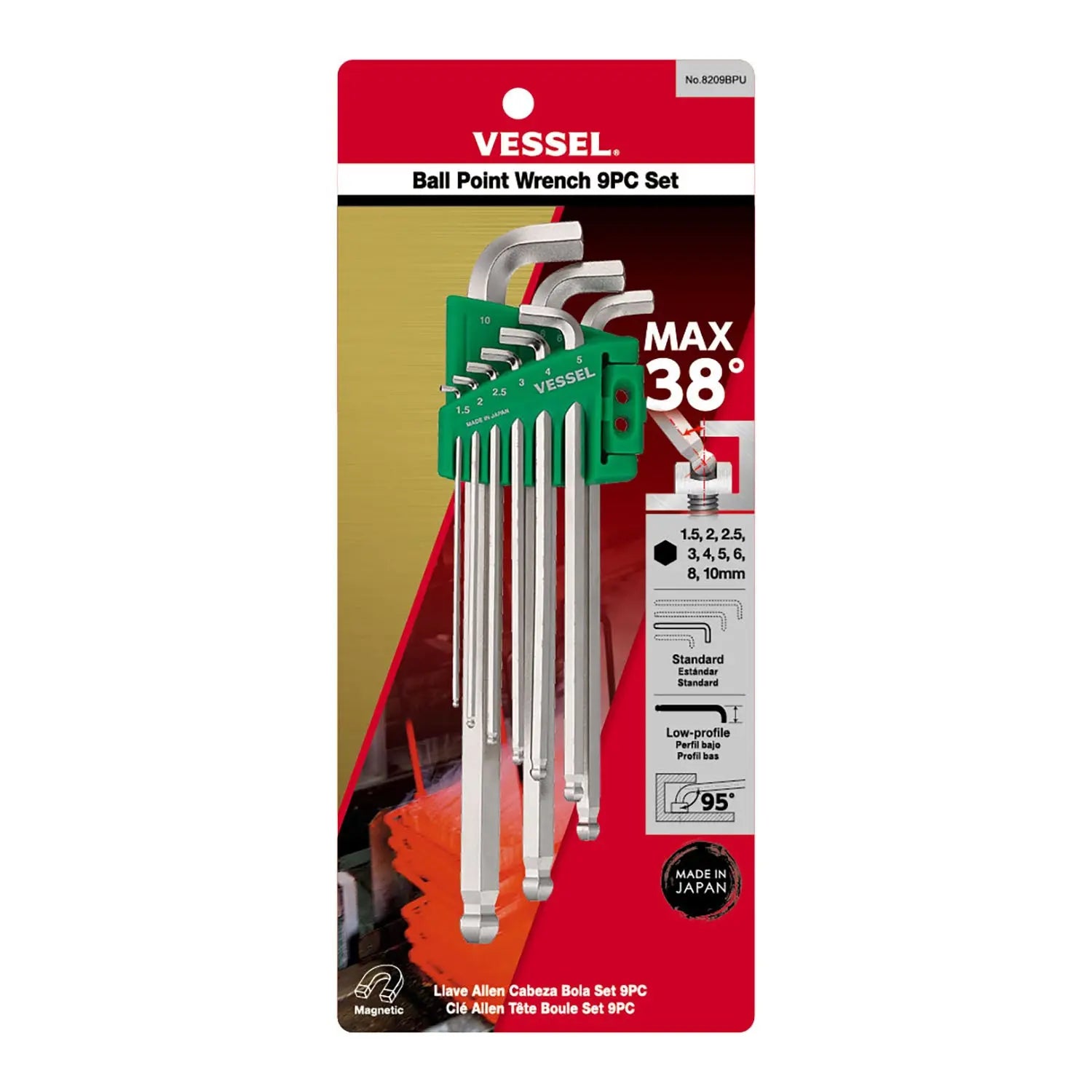 Vessel Tools Set of 9 Ball Point Stubby Wrench - VL 8209BPU Vessel Tools